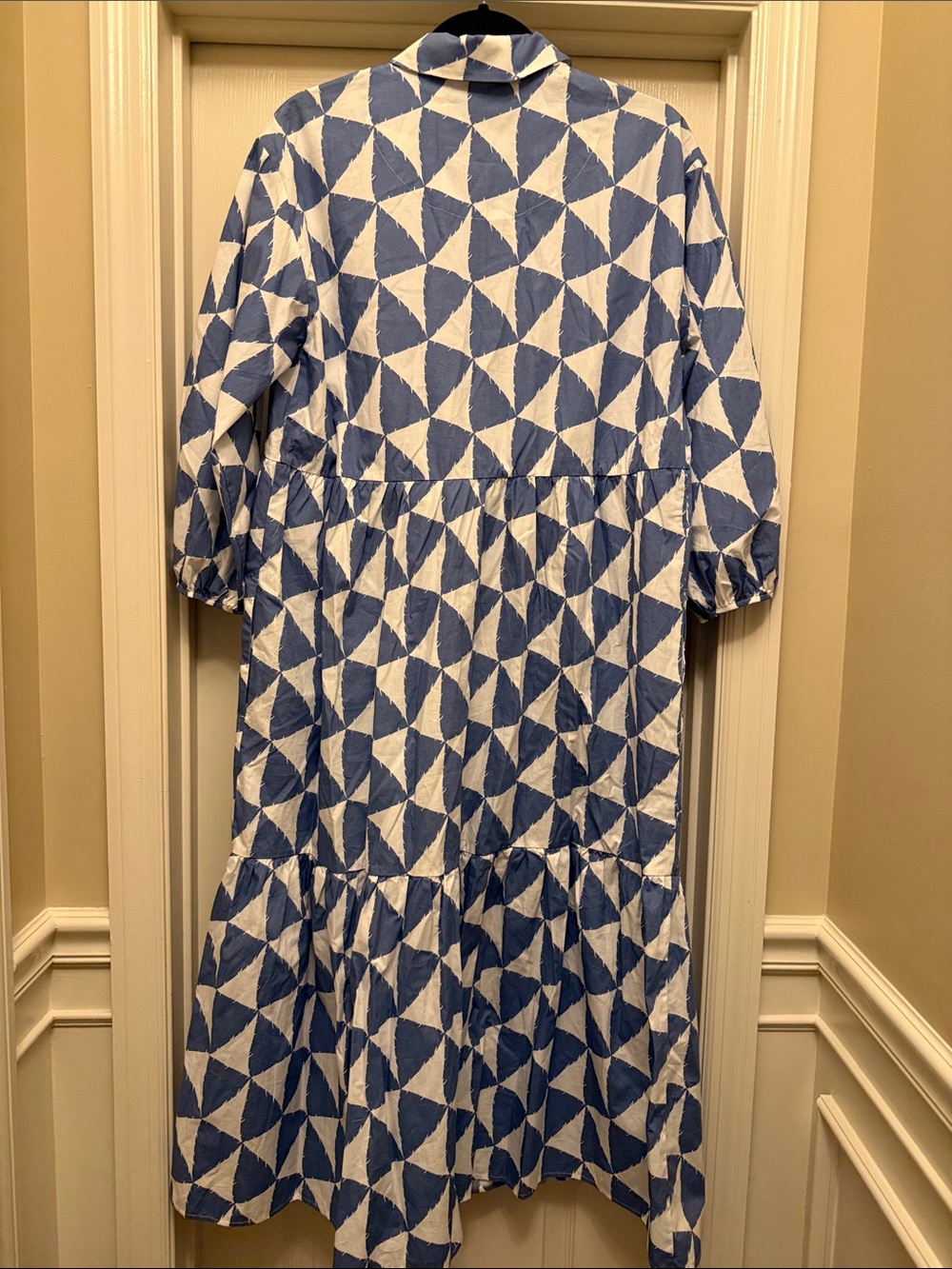 Maeve Bettina Blue and White Geometric Tiered Maxi Dress - Picture 3 of 3